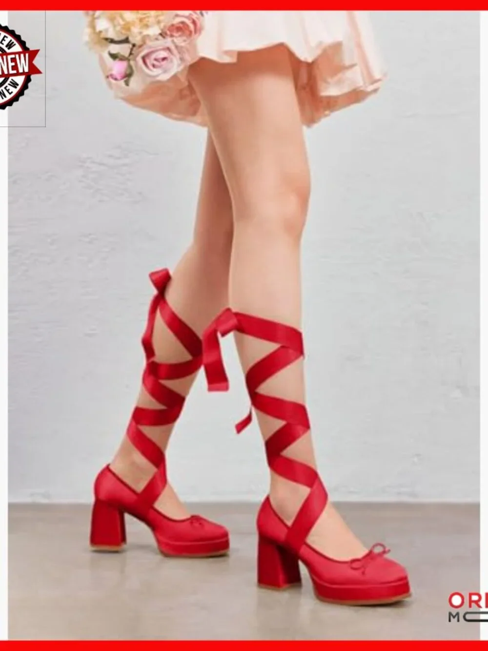 Platform Pumps with Adjustable Lace Straps, 3.5 Inch Chunky Heels, Square Toe
